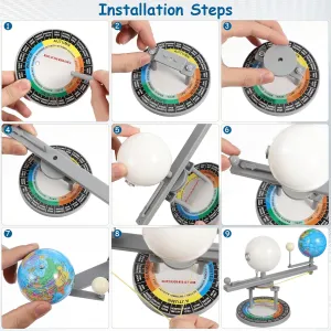Vaguelly Sun Earth Moon Orbital Model Kids Educational Geography Model Astronomical Teaching Tool Moon Model Kid Toys Educational Illuminated Plastic Lunar Eclipse Taste to Rotate