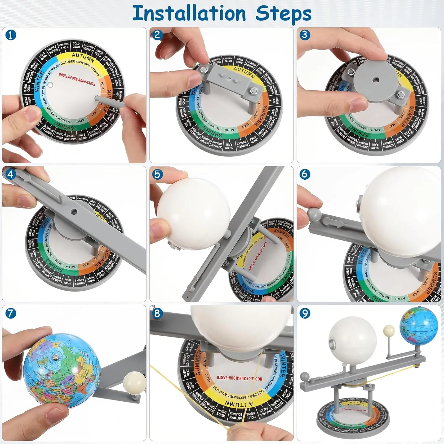 Vaguelly Sun Earth Moon Orbital Model Kids Educational Geography Model Astronomical Teaching Tool Moon Model Kid Toys Educational Illuminated Plastic Lunar Eclipse Taste to Rotate