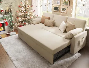 VanAcc Sleeper Sofa, Sofa Bed- 2 in 1 Pull Out Couch Bed with Storage Chaise for Living Room, Beige Chenille Couch