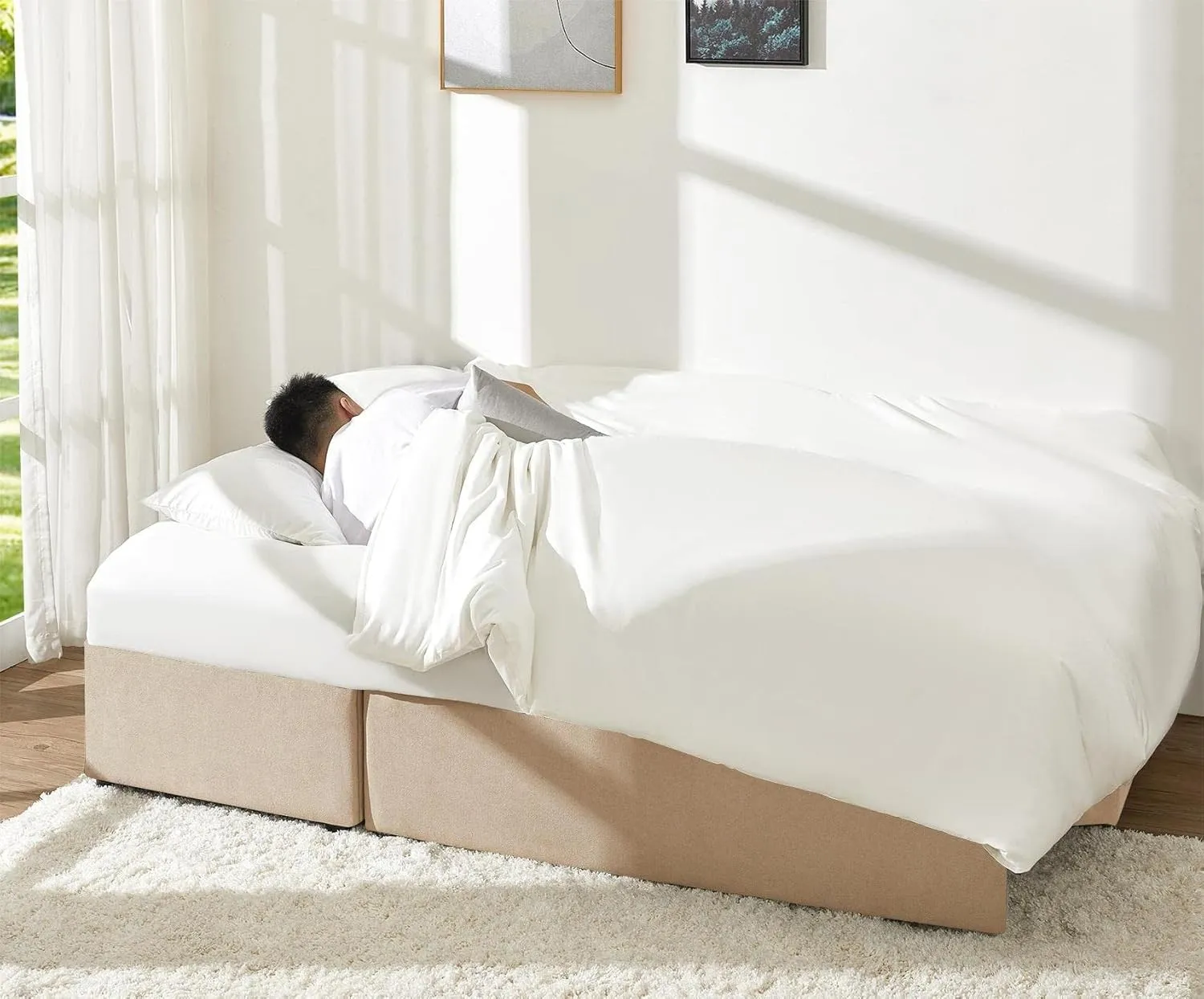VanAcc Sleeper Sofa, Sofa Bed- 2 in 1 Pull Out Couch Bed with Storage Chaise for Living Room, Beige Chenille Couch