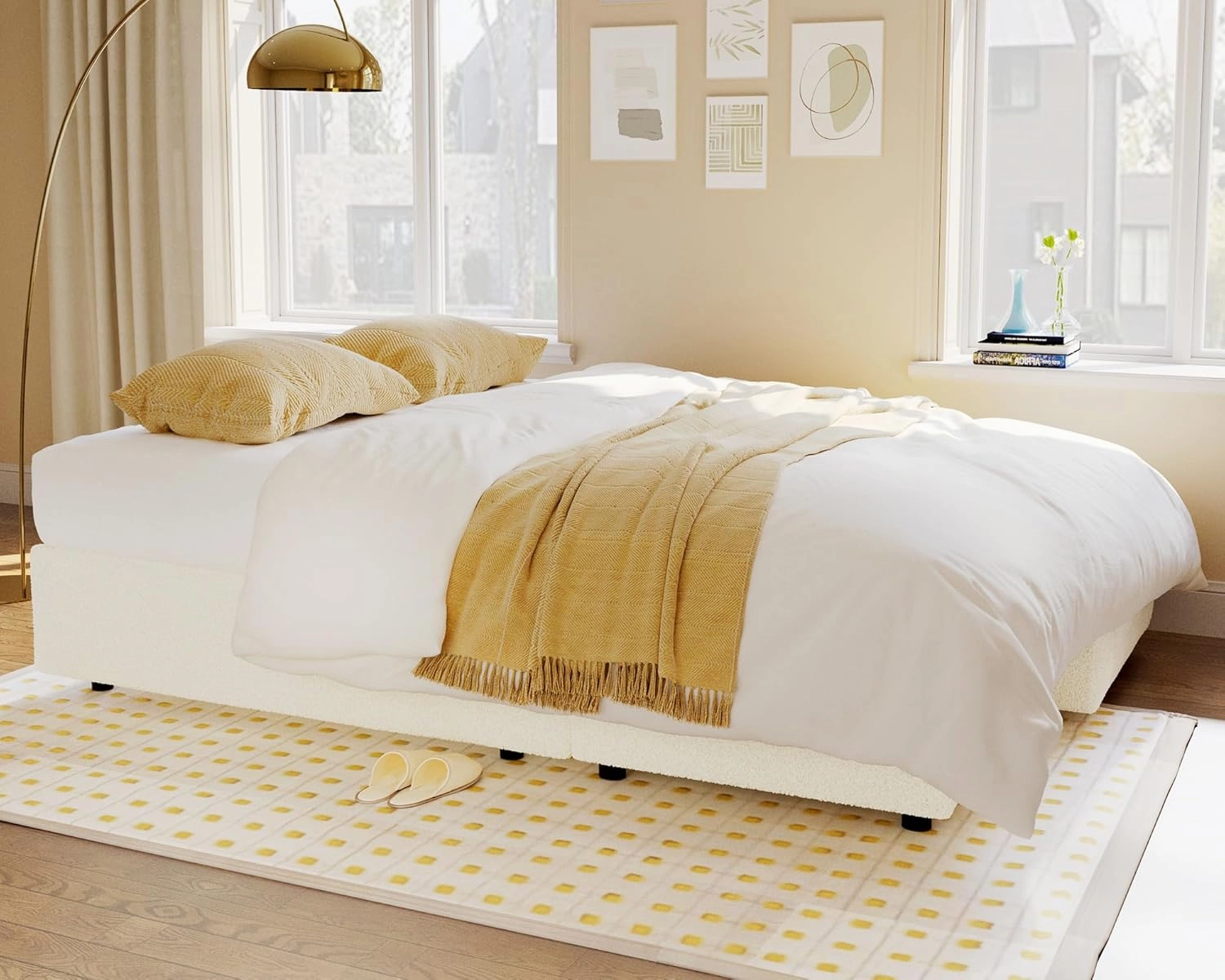 VanAcc Sofa Bed, Sleeper Sofa- 2 in 1 Pull Out Couch Bed with Storage Chaise for Living Room, White Sherpa 84in x 59in x 39in
