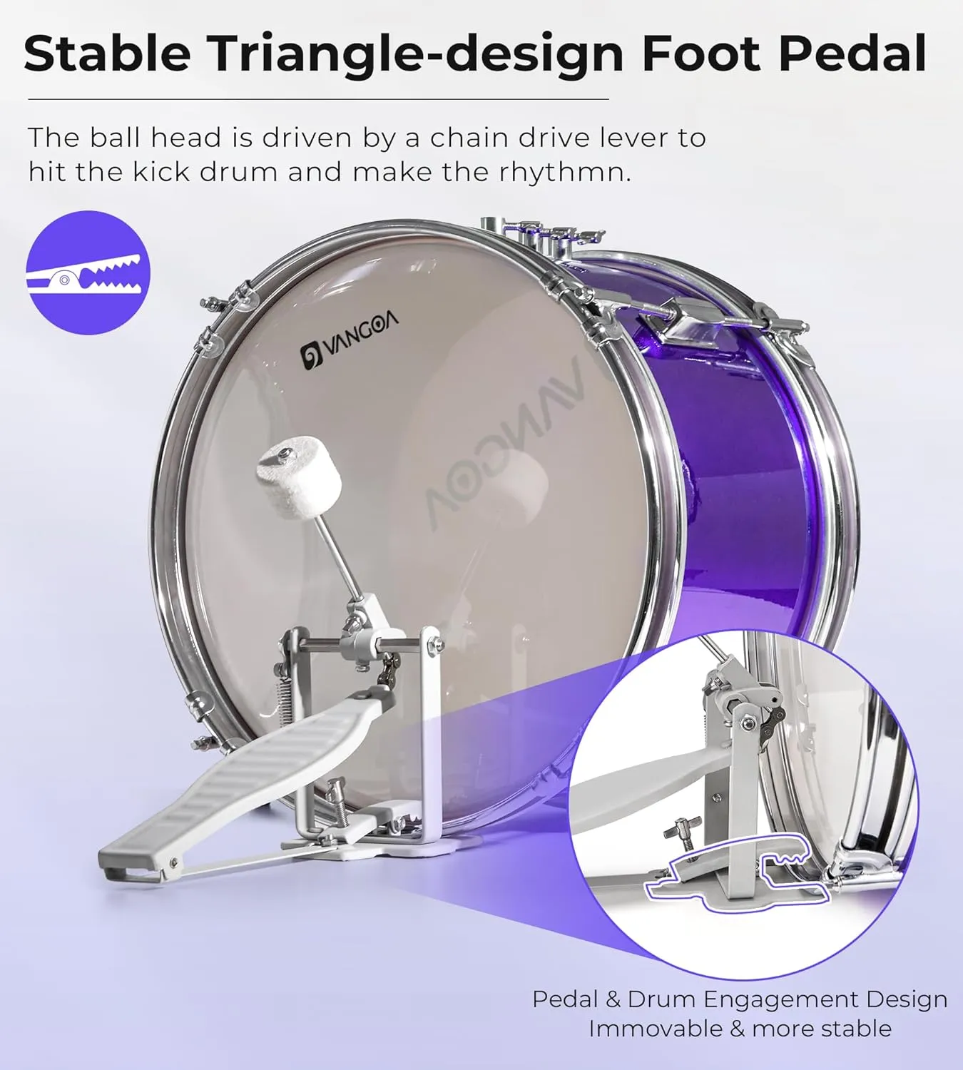 Vangoa Kids Drum Set 3-Piece for Beginner, 14" Junior Drums Kit w/Bass Tom Snare drum, Adjustable Throne Cymbal Pedal & Drumsticks, Complete Starter Drumset Full Bundle for Children Boys Ages 3-12