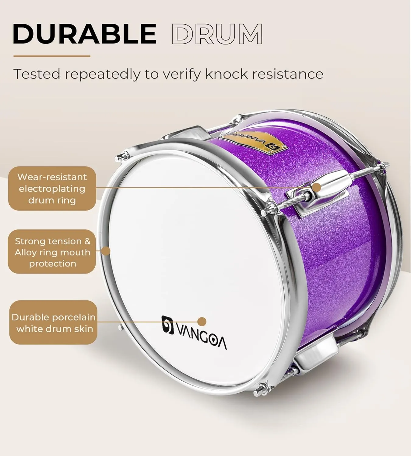 Vangoa Kids Drum Set 3-Piece for Beginner, 14" Junior Drums Kit w/Bass Tom Snare drum, Adjustable Throne Cymbal Pedal & Drumsticks, Complete Starter Drumset Full Bundle for Children Boys Ages 3-12