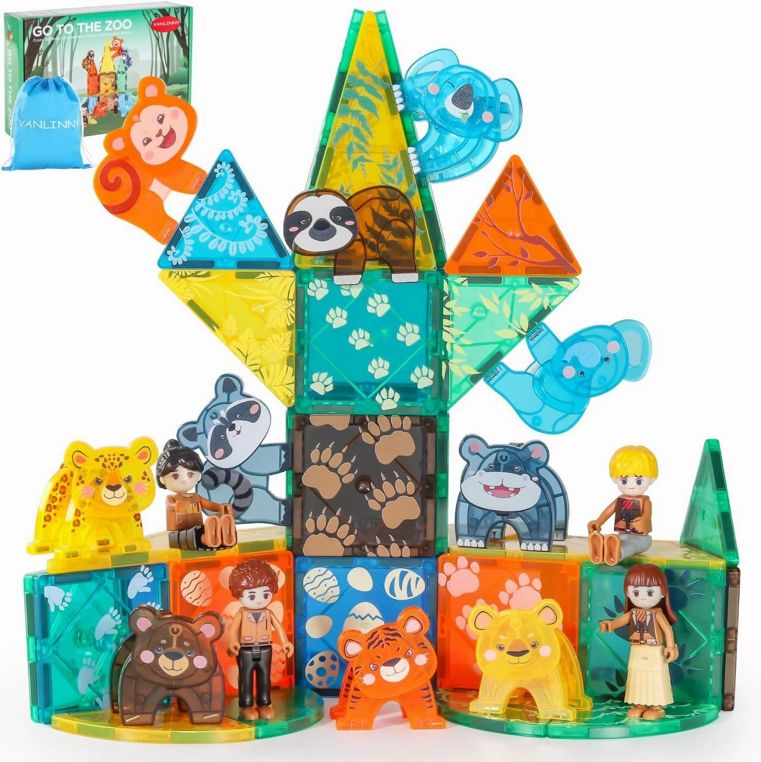 VANLINNY Magnetic Tiles,Magnet Building Blocks Toys for Kids Ages 3-5 4-8,3D Creative 10 PCS Animals Educational Stack Tile Construction for Boys Girls,Birthday Xmas Gifts for Toddlers.