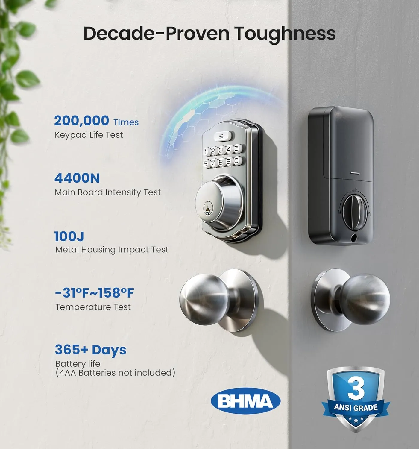 Veise Keyless Entry Door Lock with 2 Knobs, Electronic Backlit Keypad Deadbolt with Handle Set, Auto Lock, One-time Codes, Smart Deadbolt for Front Door, Easy Installation, Satin Nickel