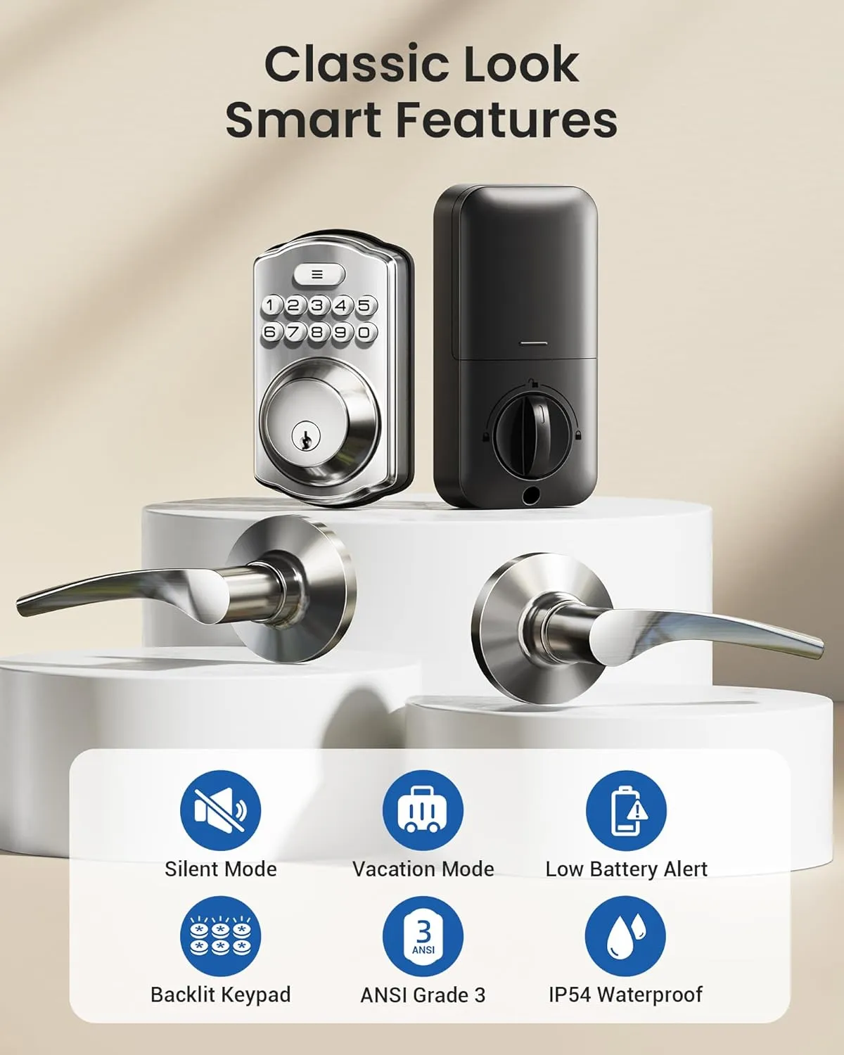 Veise Keyless Entry Door Lock with 2 Lever Handles - Electronic Keypad Deadbolt, Easy Installation Digital Smart Front Door Lock Set, Satin Nickel