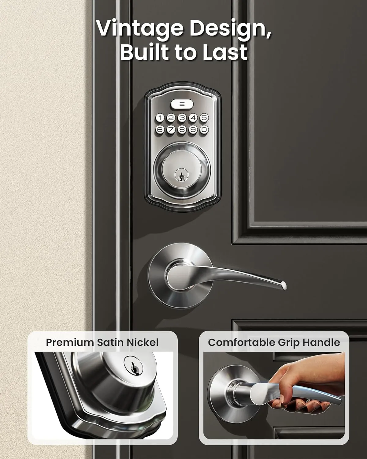 Veise Keyless Entry Door Lock with 2 Lever Handles - Electronic Keypad Deadbolt, Easy Installation Digital Smart Front Door Lock Set, Satin Nickel