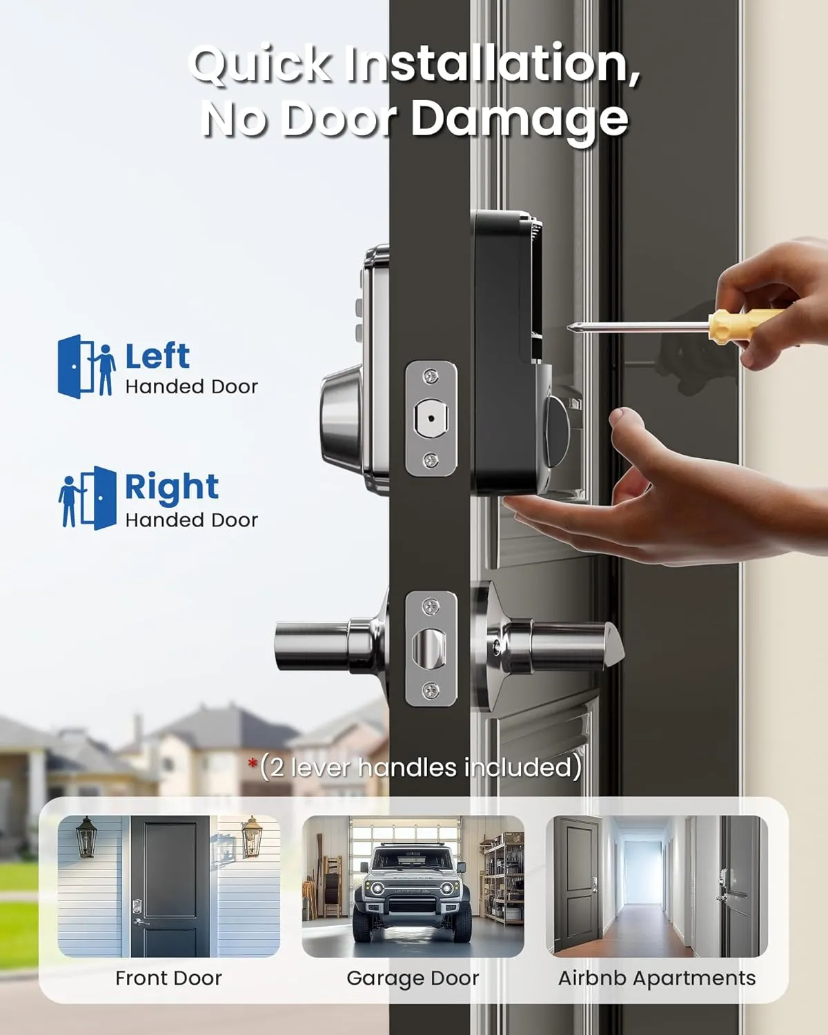 Veise Keyless Entry Door Lock with 2 Lever Handles - Electronic Keypad Deadbolt, Easy Installation Digital Smart Front Door Lock Set, Satin Nickel