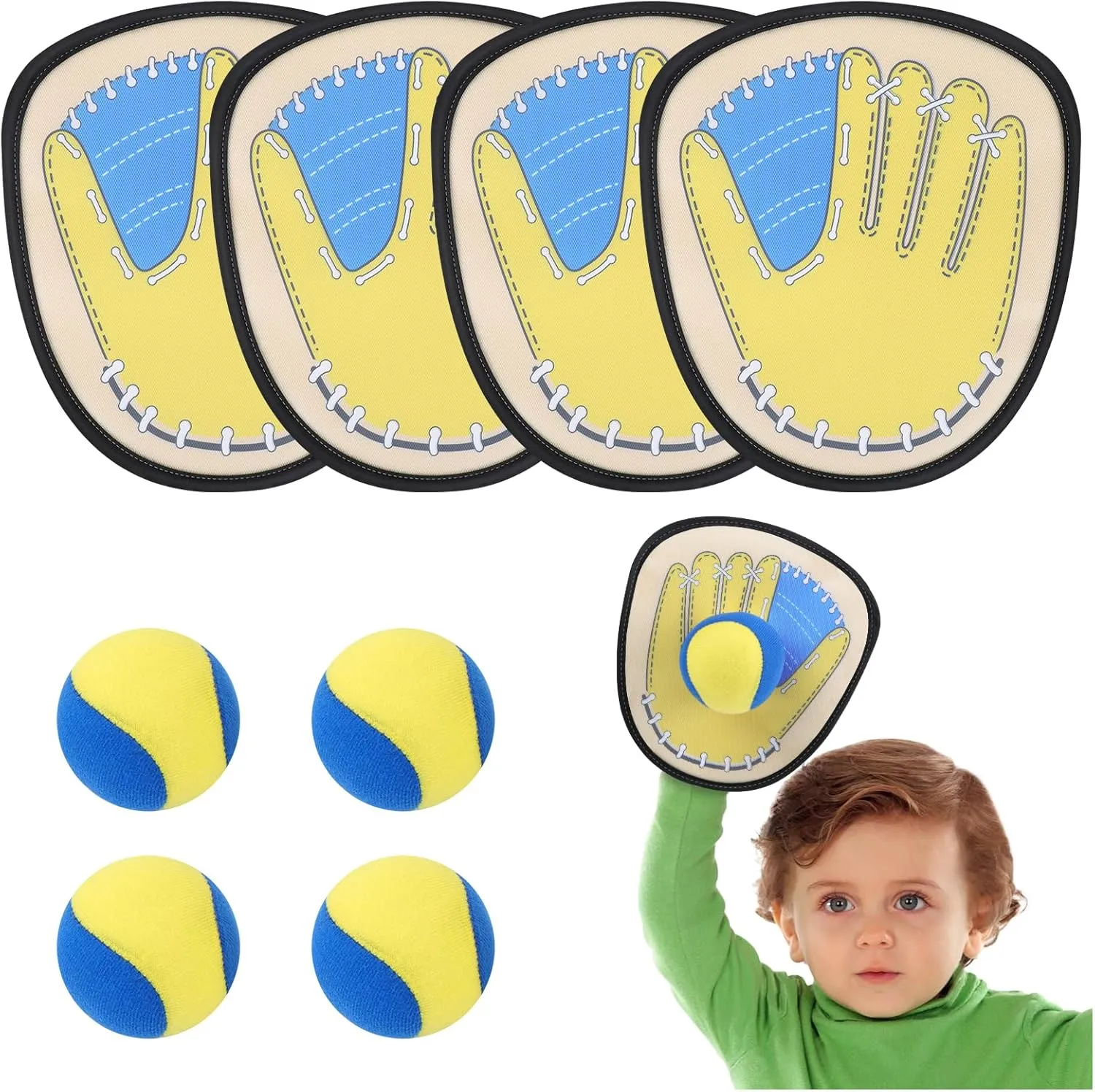 Velcro Ball Toss and Catch Game Set,Soft Toddler Baseball Glove Sticky Mitt,Beginner Training Play Catching Beach Toys,Paddle Ball Family Backyard Game,Outdoor Game for Kids 3 4 5 6 7 8-12