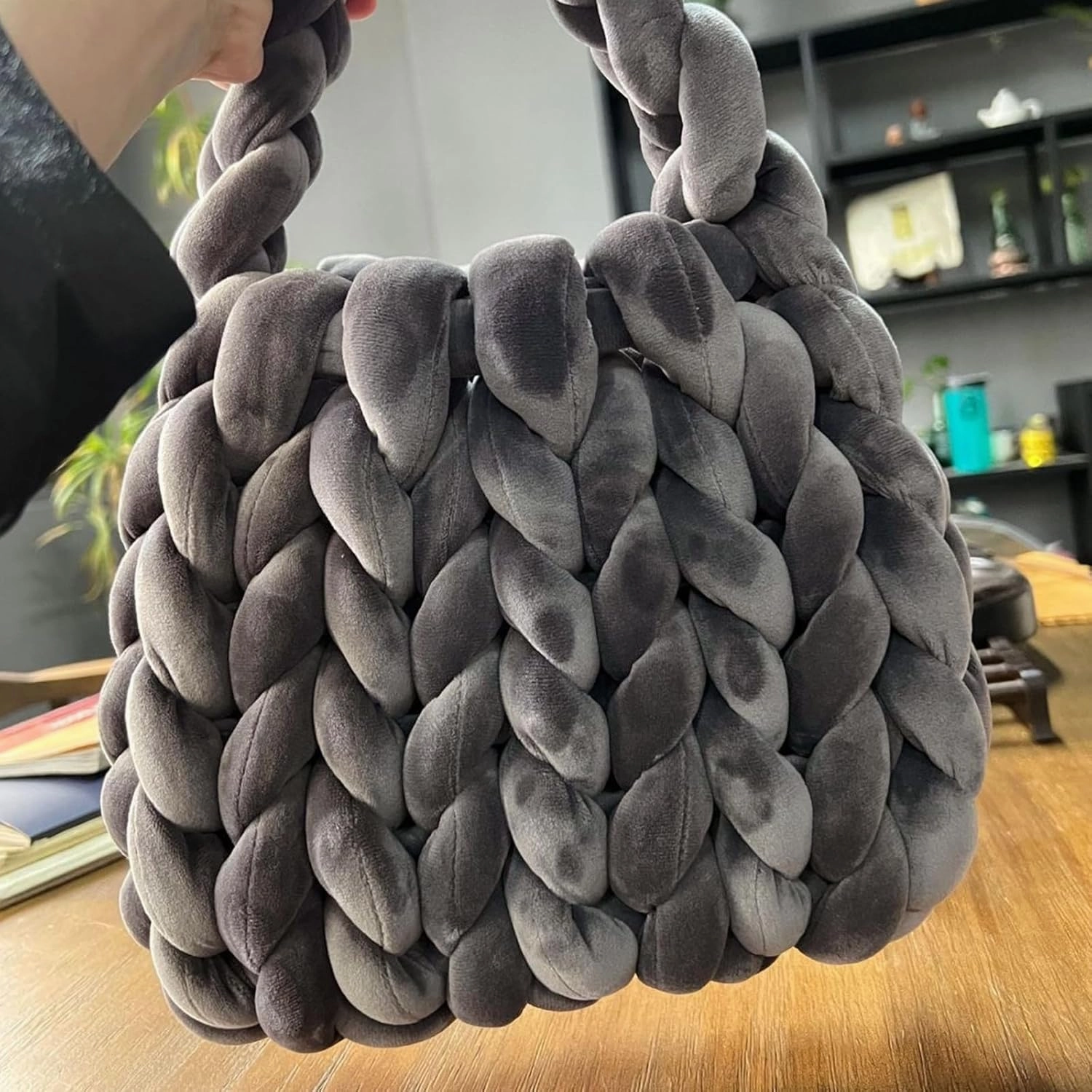 Velvet Chunky Bulky Giant Arm Knitting Yarn - Super Soft Jumbo Tube Weight Fluffy DIY Crochet Hand Making Washable Yarn for Blanket, Pet Bed, Rugs, Pillow (2.2lb-Dark Gray)