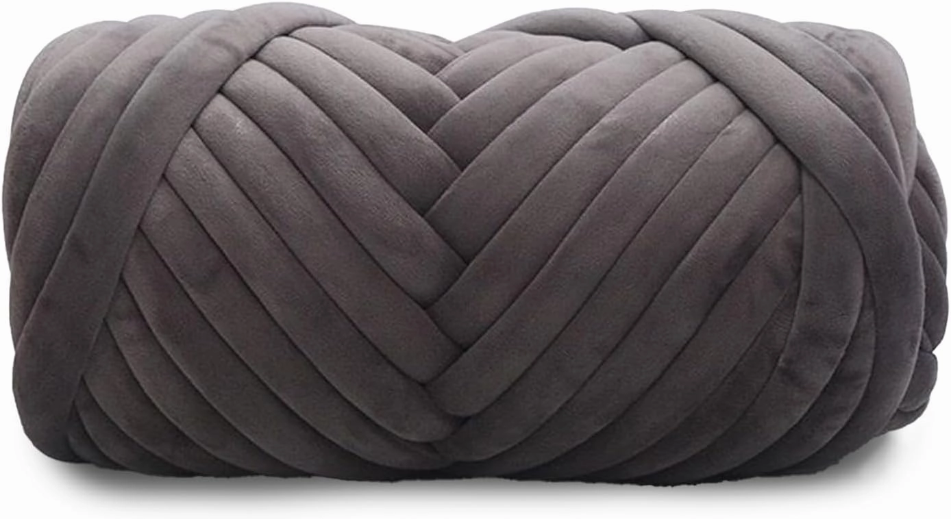 Velvet Chunky Bulky Giant Arm Knitting Yarn - Super Soft Jumbo Tube Weight Fluffy DIY Crochet Hand Making Washable Yarn for Blanket, Pet Bed, Rugs, Pillow (2.2lb-Dark Gray)
