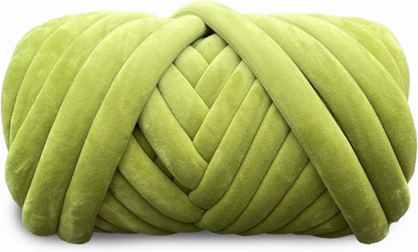 Velvet Chunky Bulky Giant Arm Knitting Yarn - Super Soft Jumbo Tube Weight, Fluffy DIY Crochet Hand Making Washable Yarn for Blanket, Pet Bed, Rugs, Pillow (2.2lb-Green)