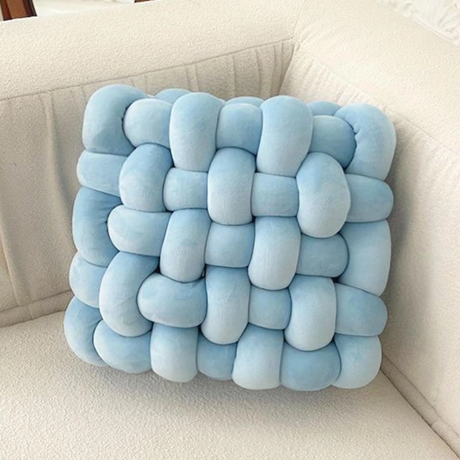Velvet Chunky Bulky Giant Arm Knitting Yarn, Super Soft Jumbo Tube Weight, Fluffy DIY Crochet Hand Making Washable Yarn for Blanket, Pet Bed, Rugs, Pillow (1.1lb-Light Blue)