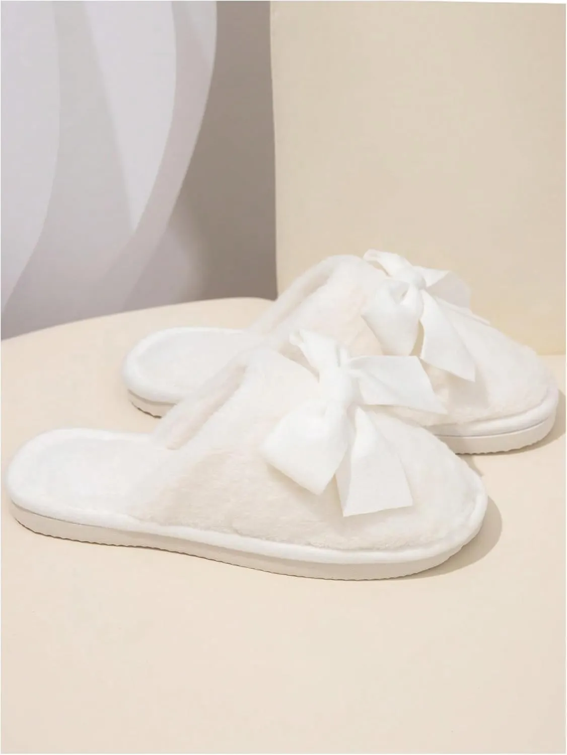 Verdusa Women's Bow Memory Foam Slippers Warm Slip On Faux Fur House Slippers