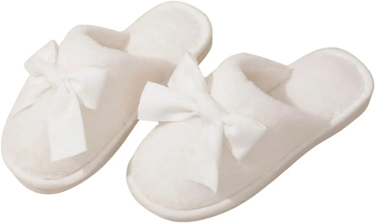 Verdusa Women's Bow Memory Foam Slippers Warm Slip On Faux Fur House Slippers