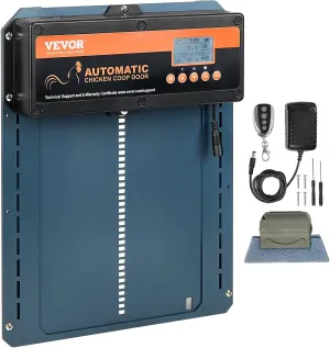 VEVOR Automatic Chicken Coop Door, Auto Chicken Door Opener with Timer & Light Sensor Aluminum Chicken Coops Door with Remote Control and LCD Screen, 4 Modes Opening, Battery or DC Powered