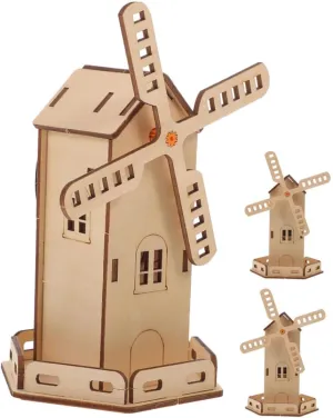 VICASKY 3-Pack Solar-Powered Windmill House Kit DIY Wooden Model for Boys and Girls' Engineering Science Educati