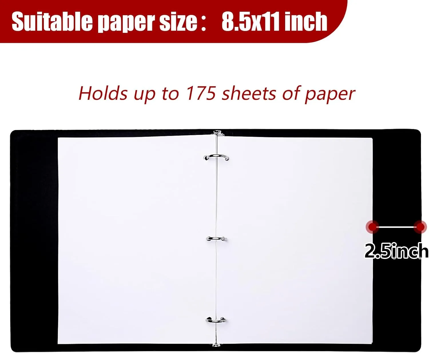 Vienrose 3 Ring Binder, 1 inch Round Rings Durable Linen Binder fit 8.5 x 11in Paper, with Leaf Printed for School, Office and Home, Black