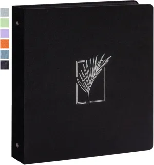 Vienrose 3 Ring Binder, 1 inch Round Rings Durable Linen Binder fit 8.5 x 11in Paper, with Leaf Printed for School, Office and Home, Black