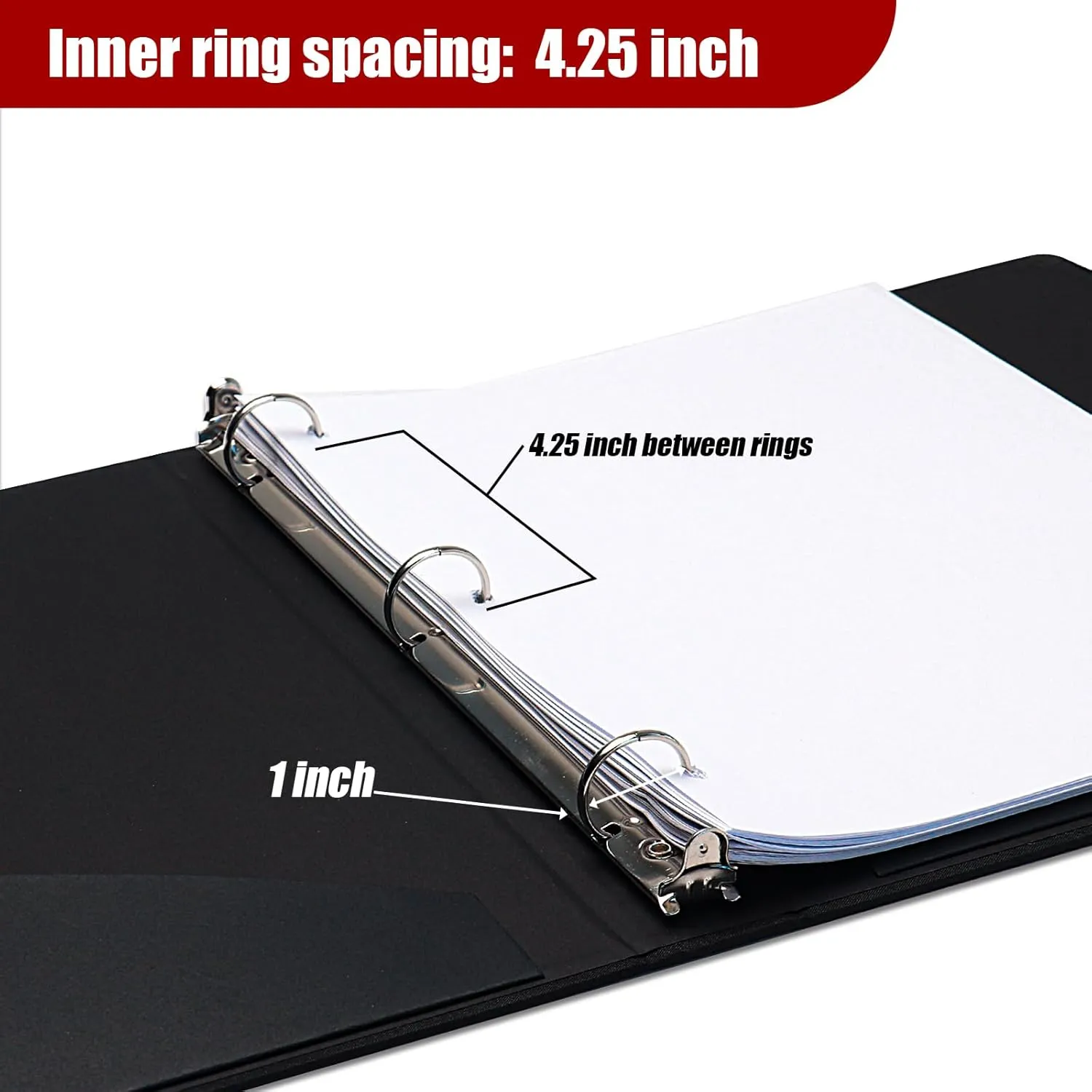 Vienrose 3 Ring Binder, 1 inch Round Rings Durable Linen Binder fit 8.5 x 11in Paper, with Leaf Printed for School, Office and Home, Black