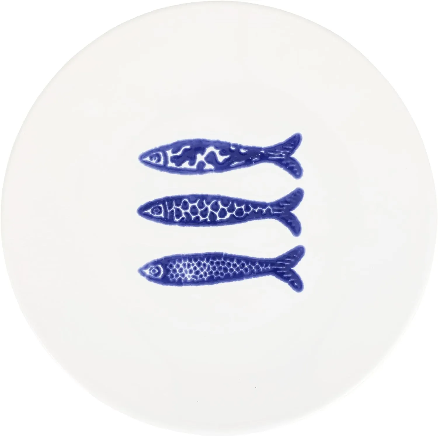Vietri Santorini Minnows Salad Plate - 9" D Handmade Hard Ceramic Dish for Serving Cake, Dessert & Appetizer, Blue/White