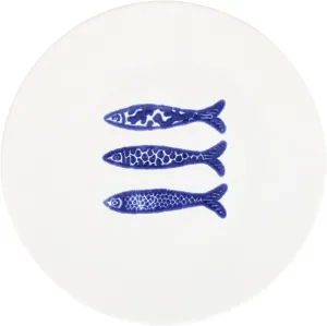 Vietri Santorini Minnows Salad Plate - 9" D Handmade Hard Ceramic Dish for Serving Cake, Dessert & Appetizer, Blue/White