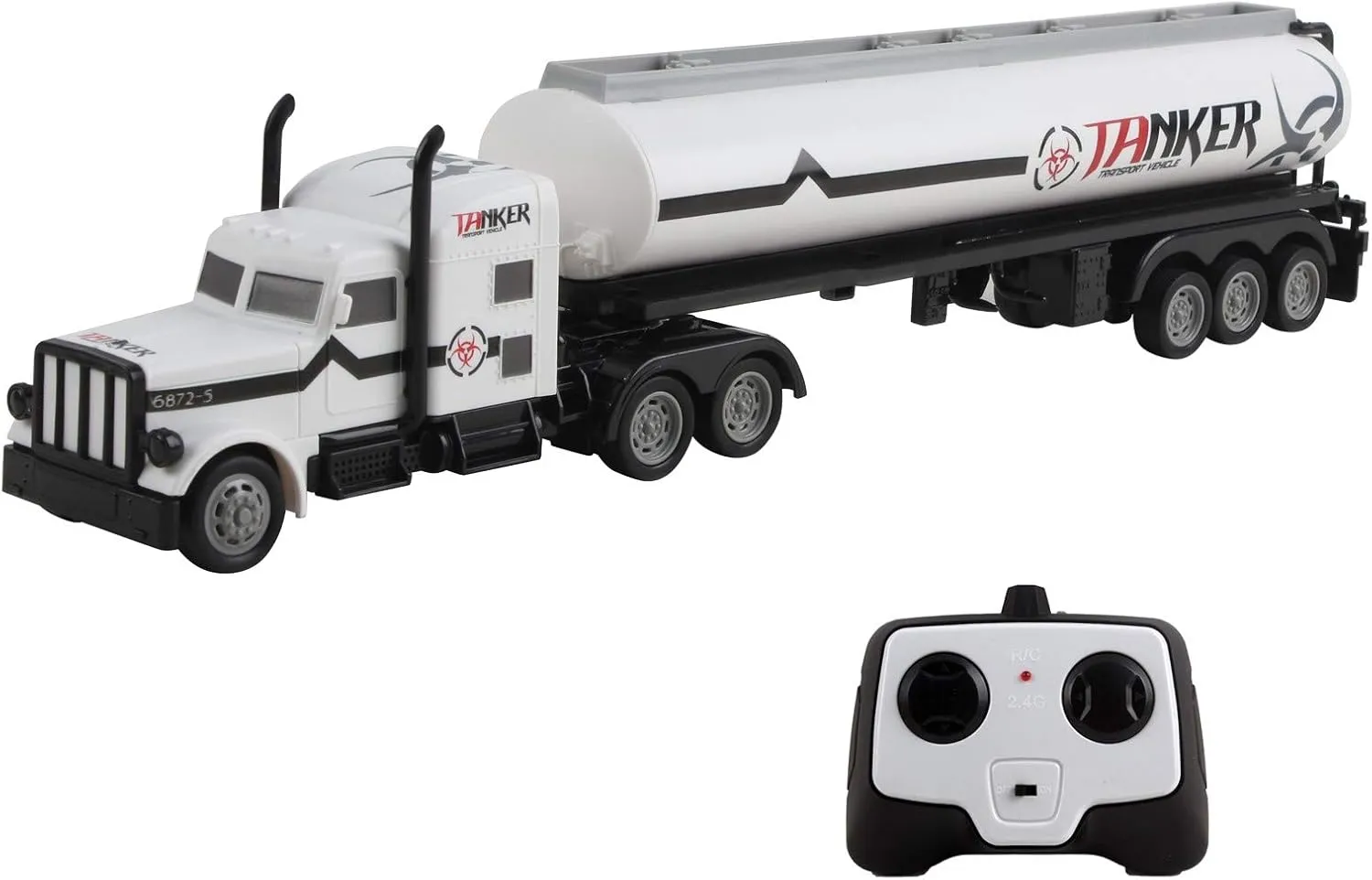 Vokodo RC Semi Truck and Trailer 18 Inch 2.4Ghz Fast Speed 1:16 Scale Rechargeable Battery Remote Control Tractor Tanker Hauler Car Big Rig 18 Wheeler Toy for 3 4 5 6 7 8 Year Boys Kids (White)