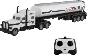 Vokodo RC Semi Truck and Trailer 18 Inch 2.4Ghz Fast Speed 1:16 Scale Rechargeable Battery Remote Control Tractor Tanker Hauler Car Big Rig 18 Wheeler Toy for 3 4 5 6 7 8 Year Boys Kids (White)