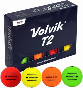 Volvik T2 Ionomer Polymer Low Side Spin Matte Finished Long Distance Balls 2-Pieces, 1 Dozen
