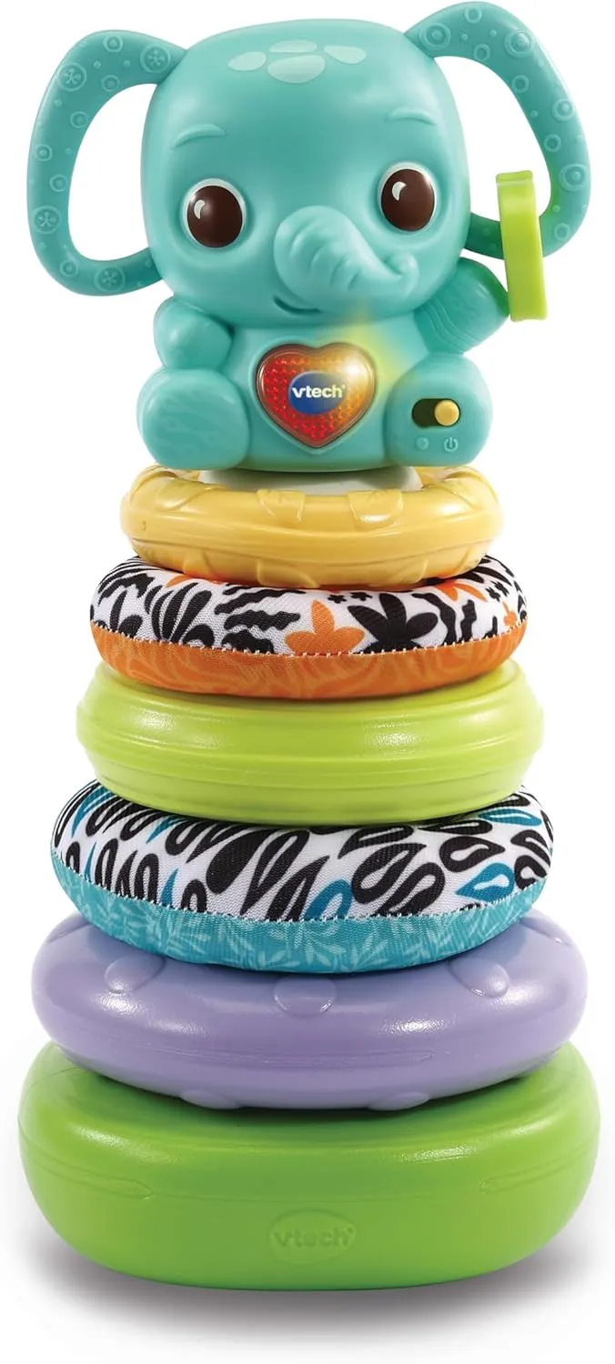 VTech Stack & Link Elephant | Developmental Ring Stacking with Rattle Elephant Baby Toy | Suitable for Ages 6-36 Months, English Version