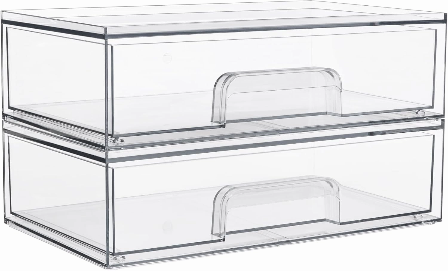 Vtopmart 12.1''W Clear Stackable Storage Drawers,2 Pack Acrylic Plastic Organizers Bins for Makeup Palettes, Cosmetics, and Beauty Supplies,Ideal for Vanity, Bathroom,Cabinet,Desk Organization