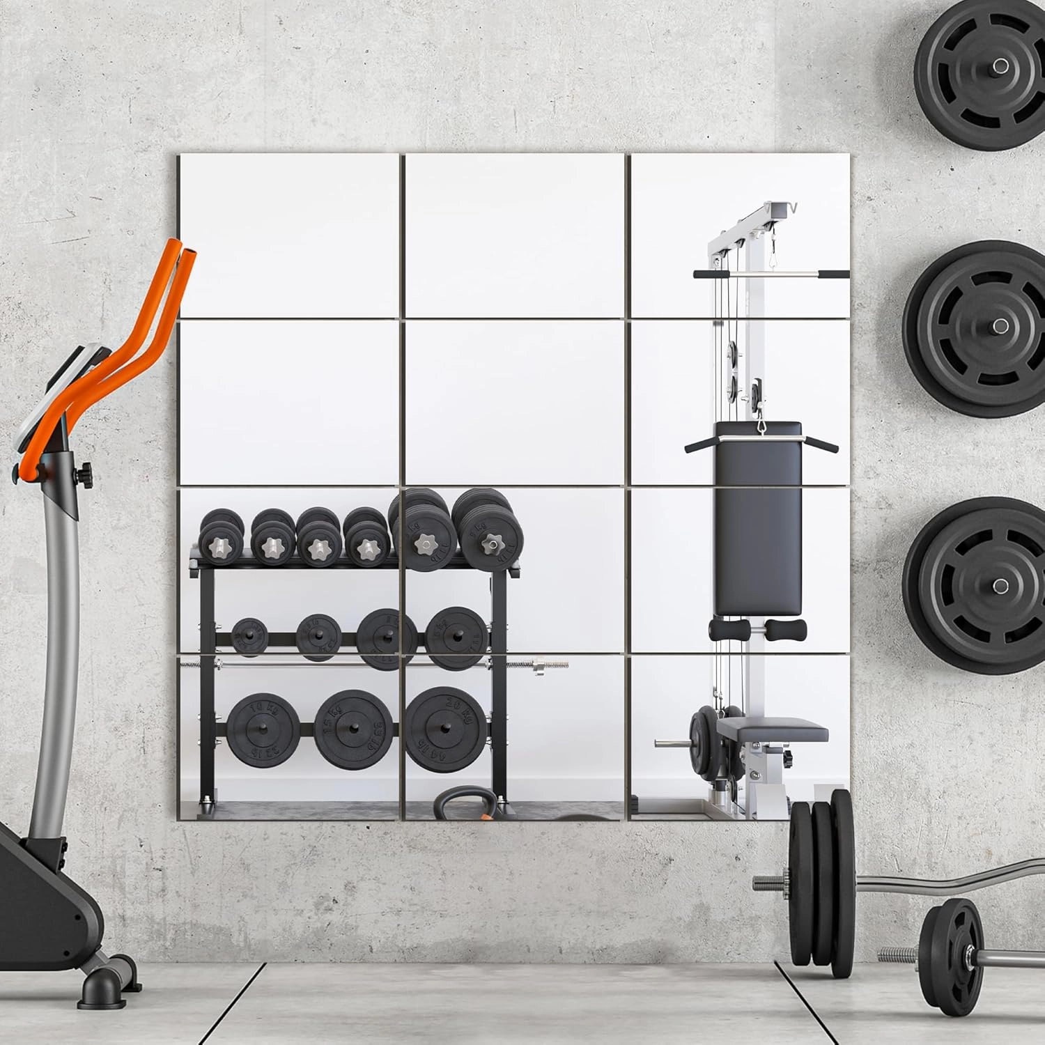Wall Mirror Tiles, 16"x12"x12PCS Full Length Home Gym Mirror for Garage, Bedroom, Living Room, Over The Door