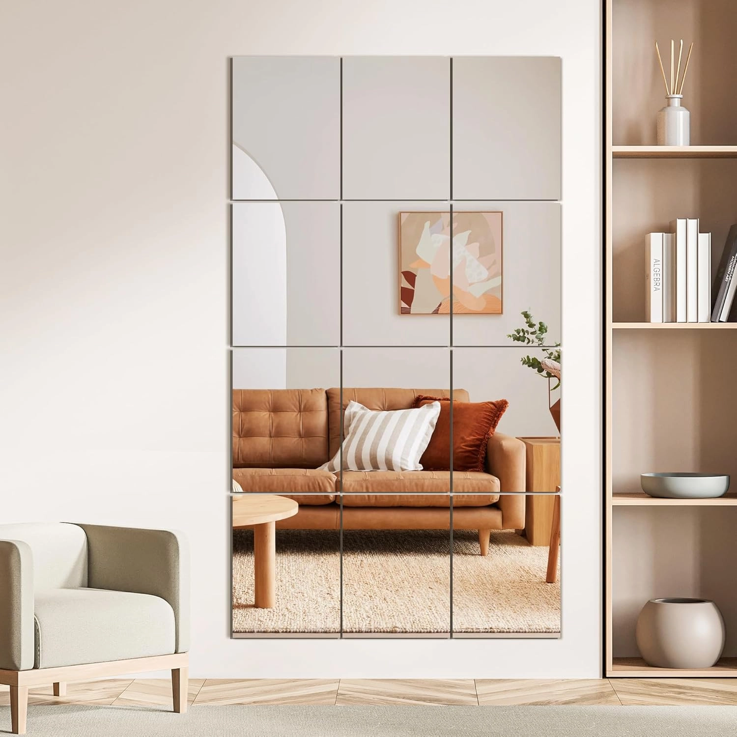 Wall Mirror Tiles, 16"x12"x12PCS Full Length Home Gym Mirror for Garage, Bedroom, Living Room, Over The Door