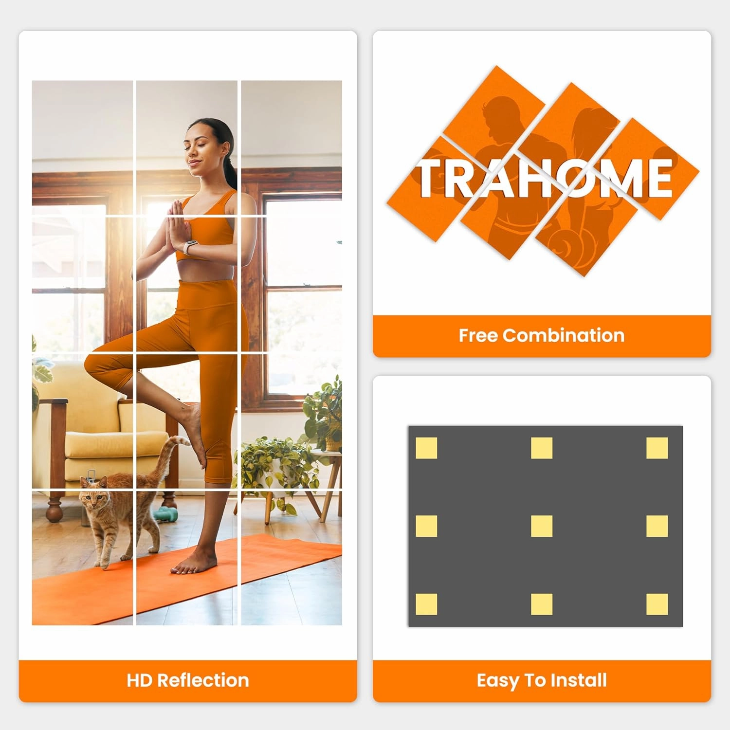 Wall Mirror Tiles, 16"x12"x12PCS Full Length Home Gym Mirror for Garage, Bedroom, Living Room, Over The Door