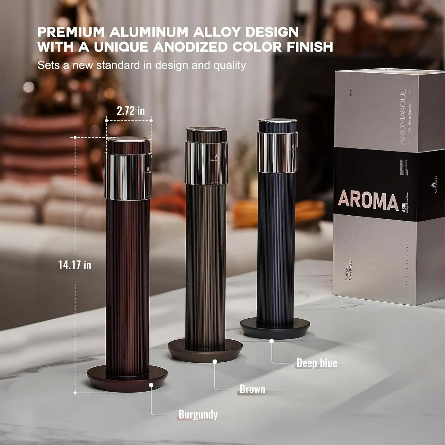 Waterless Scent Diffuser Starter Kit - 1000 Sq Ft. Coverage, Cordless Rechargeable Hotel Collection Diffuser, Included 120ml Fragrance Essential Oils,APP-Controlled, air diffusers for Home, Burgundy