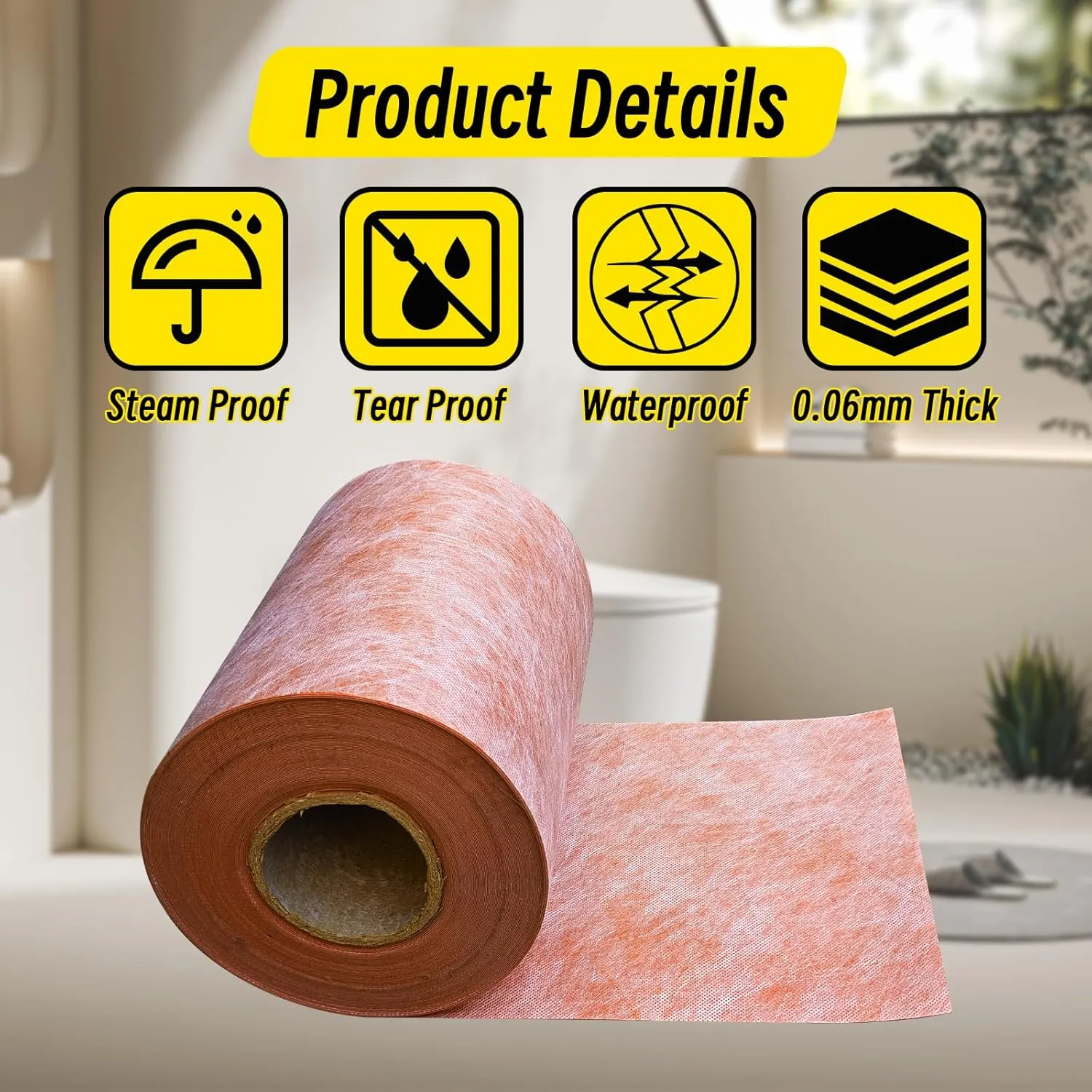 Waterproofing Membrane 9.8 in x 98.5 ft / 81 Sq Ft Waterproof Membrane for Shower 23.6mil Thickness Shower Waterproof Membrane for Sauna, Bathroom, Walls, Tile, Kitchen, Roof and Wet Areas
