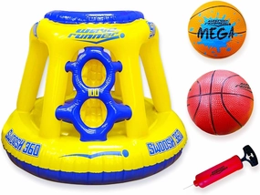 Wave Runner Inflatable Pool Basketball Hoop Set, Floating Game with Ball and Water-Skipping Ball for Kids and Adults