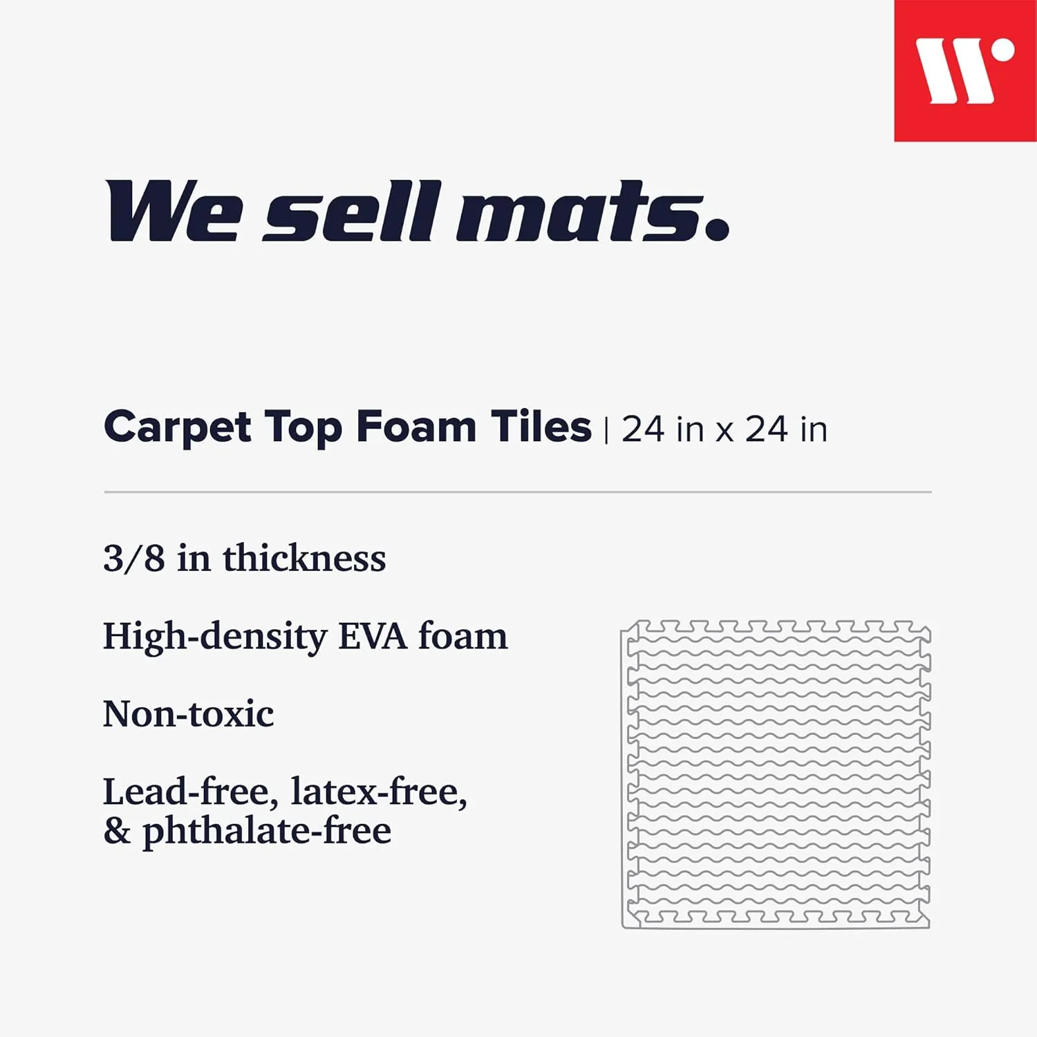 We Sell Mats 3/8 Inch Thick Interlocking Foam Carpet Tiles Durable Carpet Squares Anti Fatigue Support for Home Office or Classroom Use
