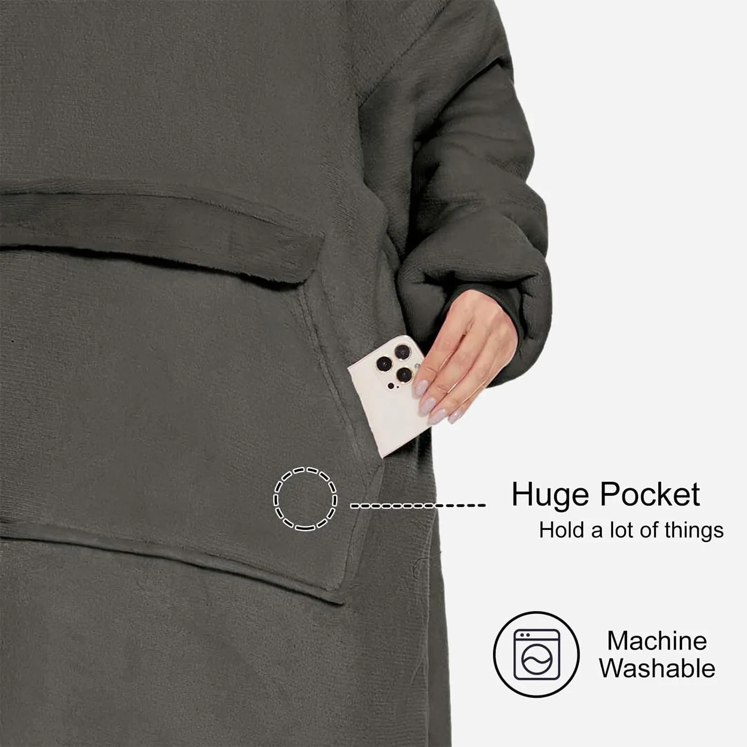 Wearable Blanket Hoodie, Oversized Sweatshirt Blanket Sleeves, Warm & Cozy Hooded Blanket Gifts for Women Men