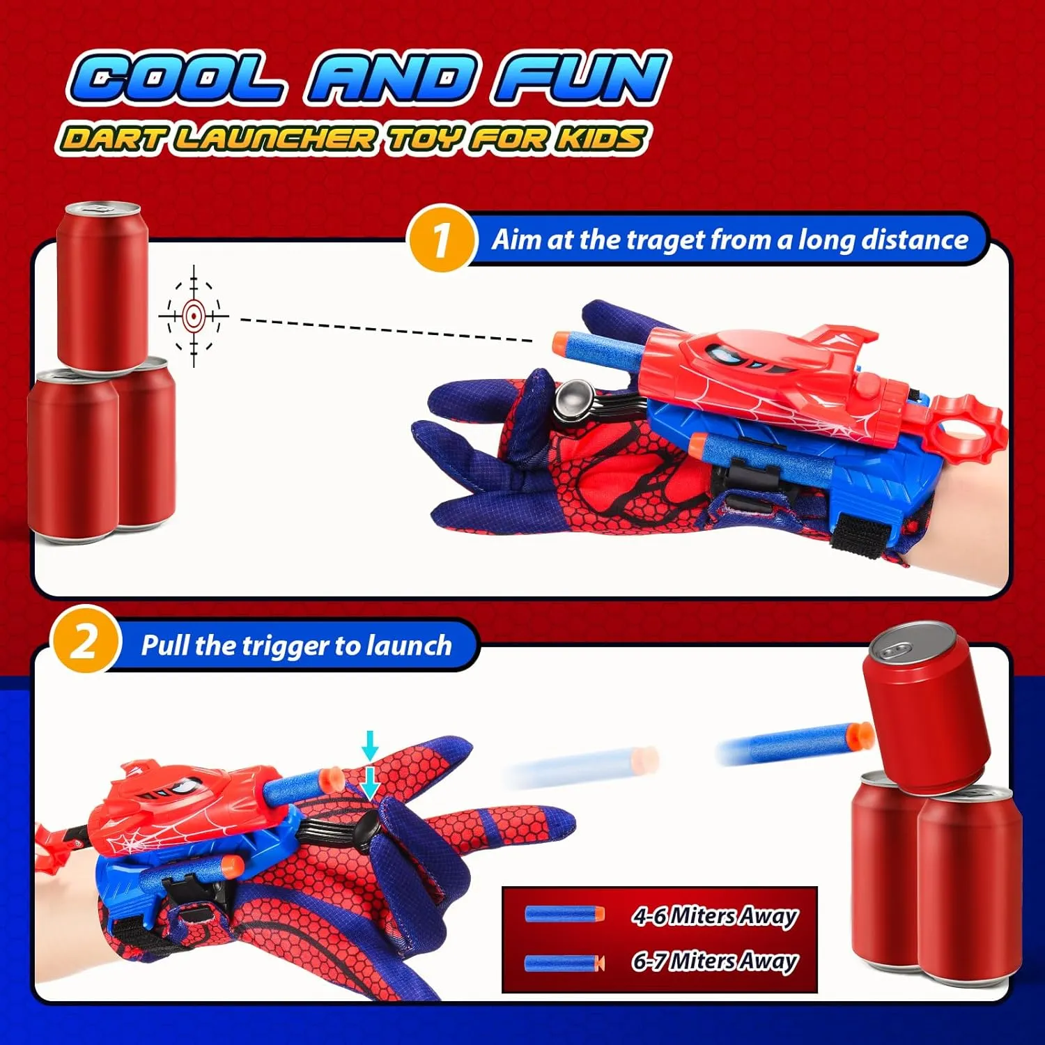 Web Shooters Toy for Kids, Toys for 3-12 Year Old Boys Web Slinger Boy Toy with Glove Launcher, Toys for Age 5-7 4-6 6-8 Outdoor Game for Birthday Halloween Christmas Easter Basket Stuffers (1 Pair)