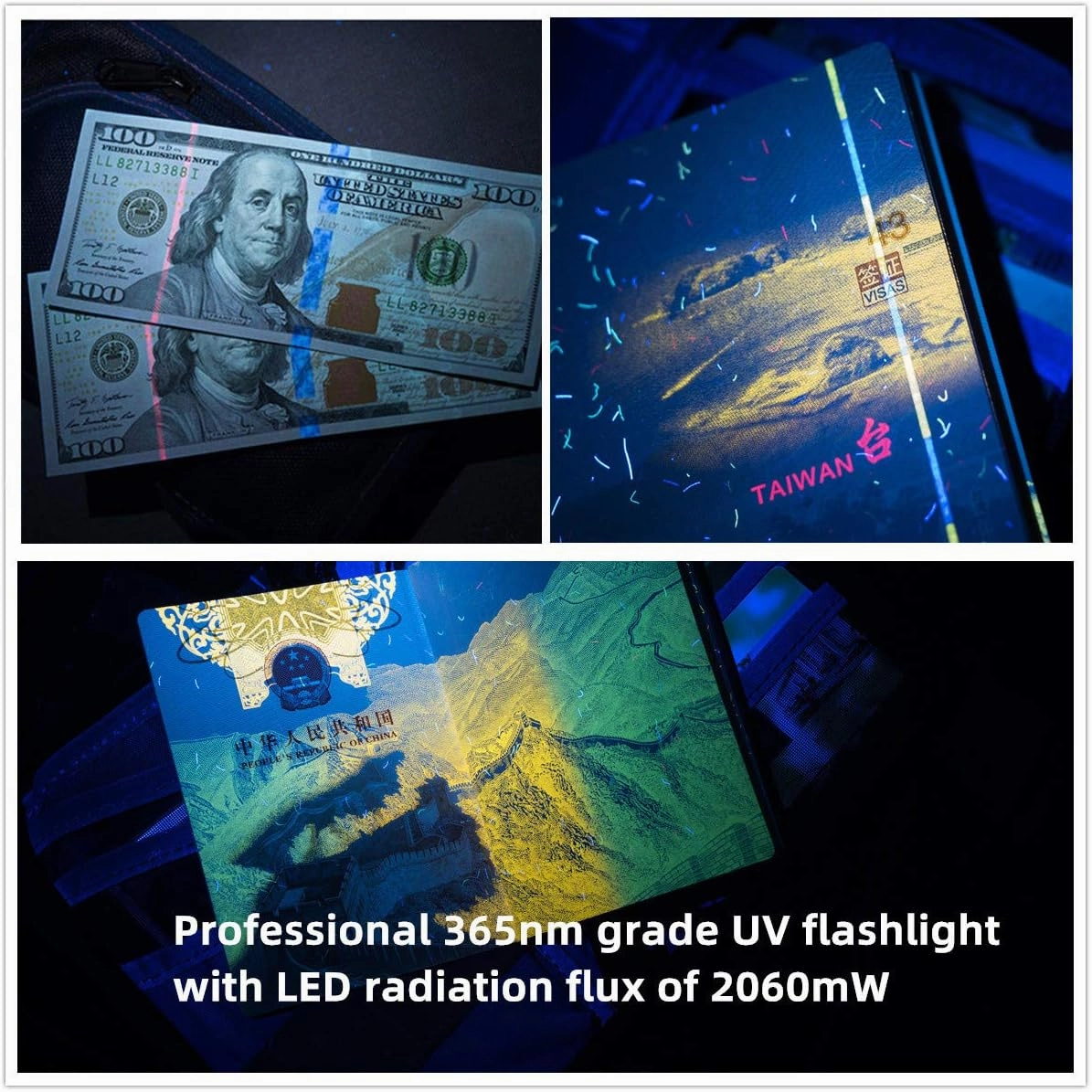 Weltool Professional UV Flashlight 365nm Black Light Max. 2060mW High Power for Glue Curing, AC Leak Detector, Rocks and Mineral Glowing, Pet Urine Detector, Non Destructive Testing