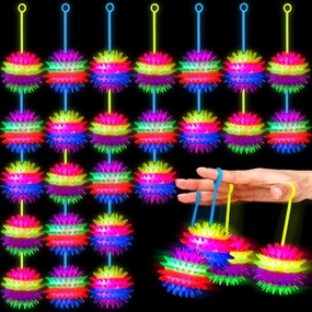 Wettarn 24 Pcs 2.6 Inch Bouncy Light up Ball LED Flashing Spiky Sensory Stress Balls Fidget Sensory Glow Toys Carnival Prizes Bulk Party Favor Valentine Gifts Autistic Pride Day(Stylish)