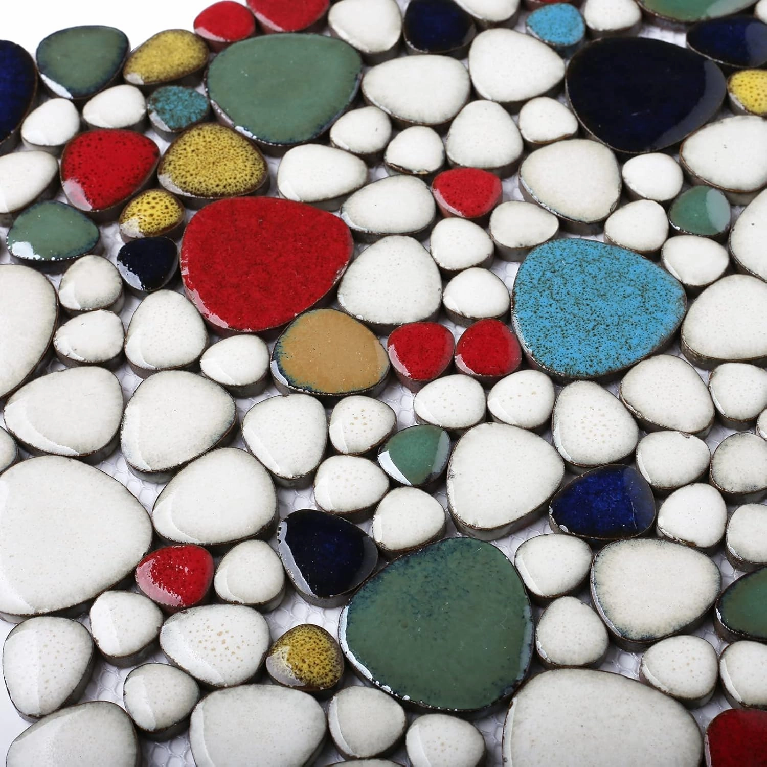 White Shower Floor Pebble Tiles Colorful Mosaic Tile for Floor Wall Backsplash (5 Sheets)