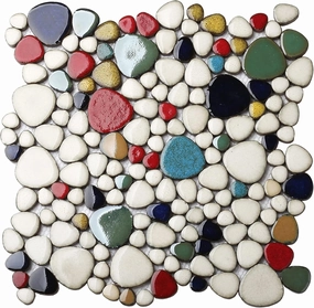 White Shower Floor Pebble Tiles Colorful Mosaic Tile for Floor Wall Backsplash (5 Sheets)