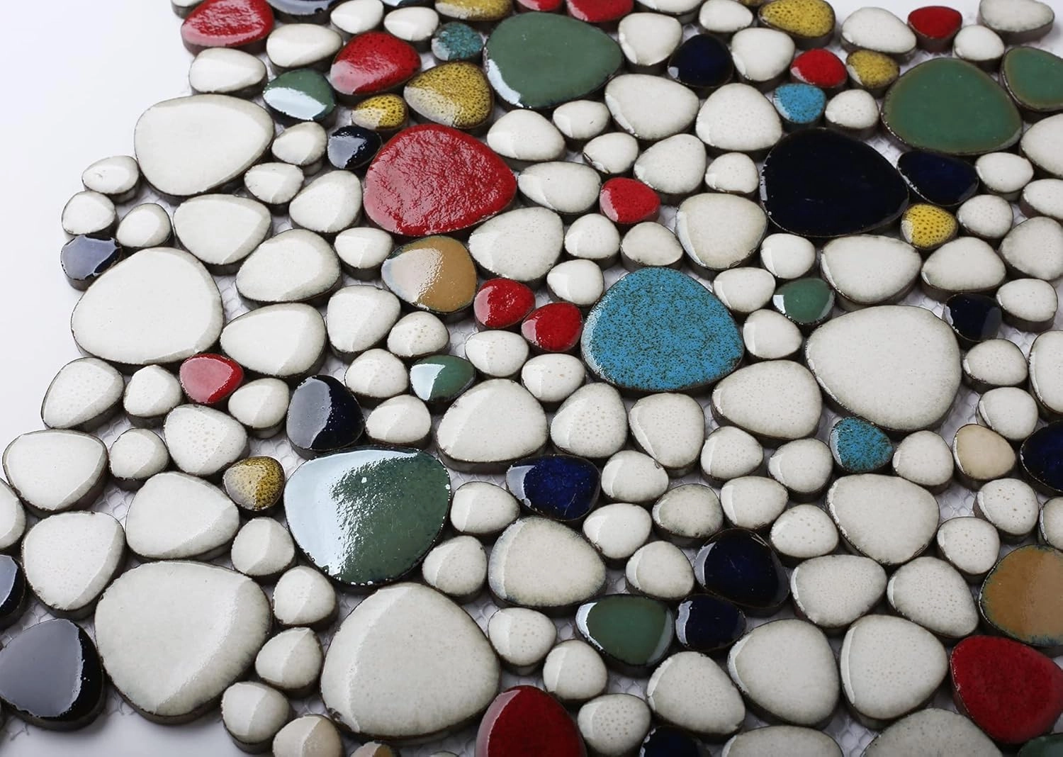 White Shower Floor Pebble Tiles Colorful Mosaic Tile for Floor Wall Backsplash (5 Sheets)