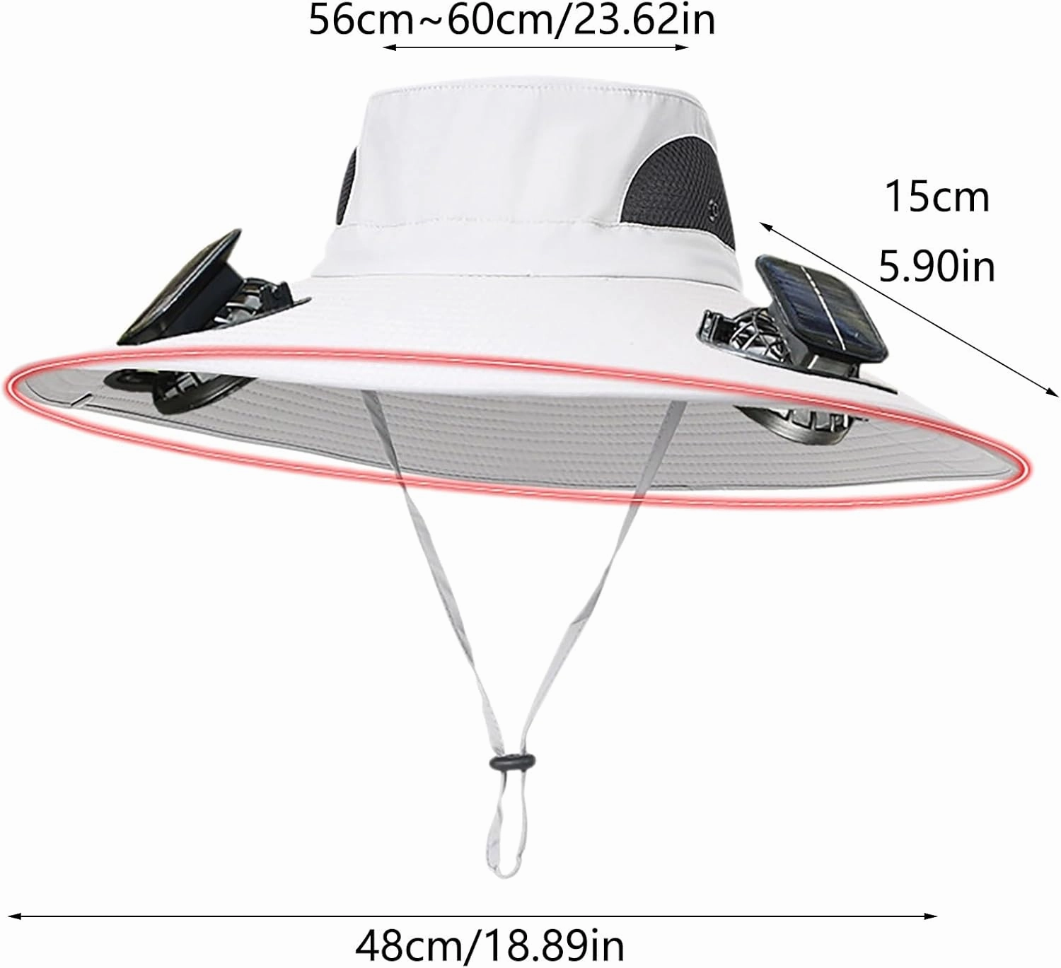 Wide Brim Solar Powered Hat Fan, UPF 50  Solar Panel Fan Hat for Beach Fishing Camping Outdoor Hiking