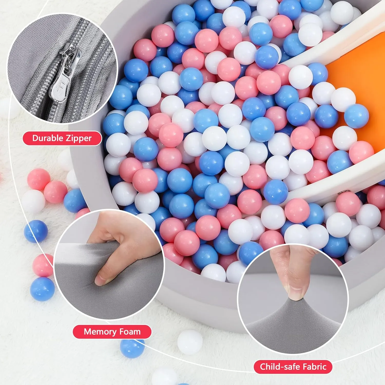 Wilwolfer Foam Ball Pit for Toddlers, Large Baby Ball Pit for Babies with Soft Memory Sponge, Indoor Outdoor Baby Playpen, Kids Play Ball Pool, Gift Toys for Infants Boys and Girls (Gray, NO Balls)