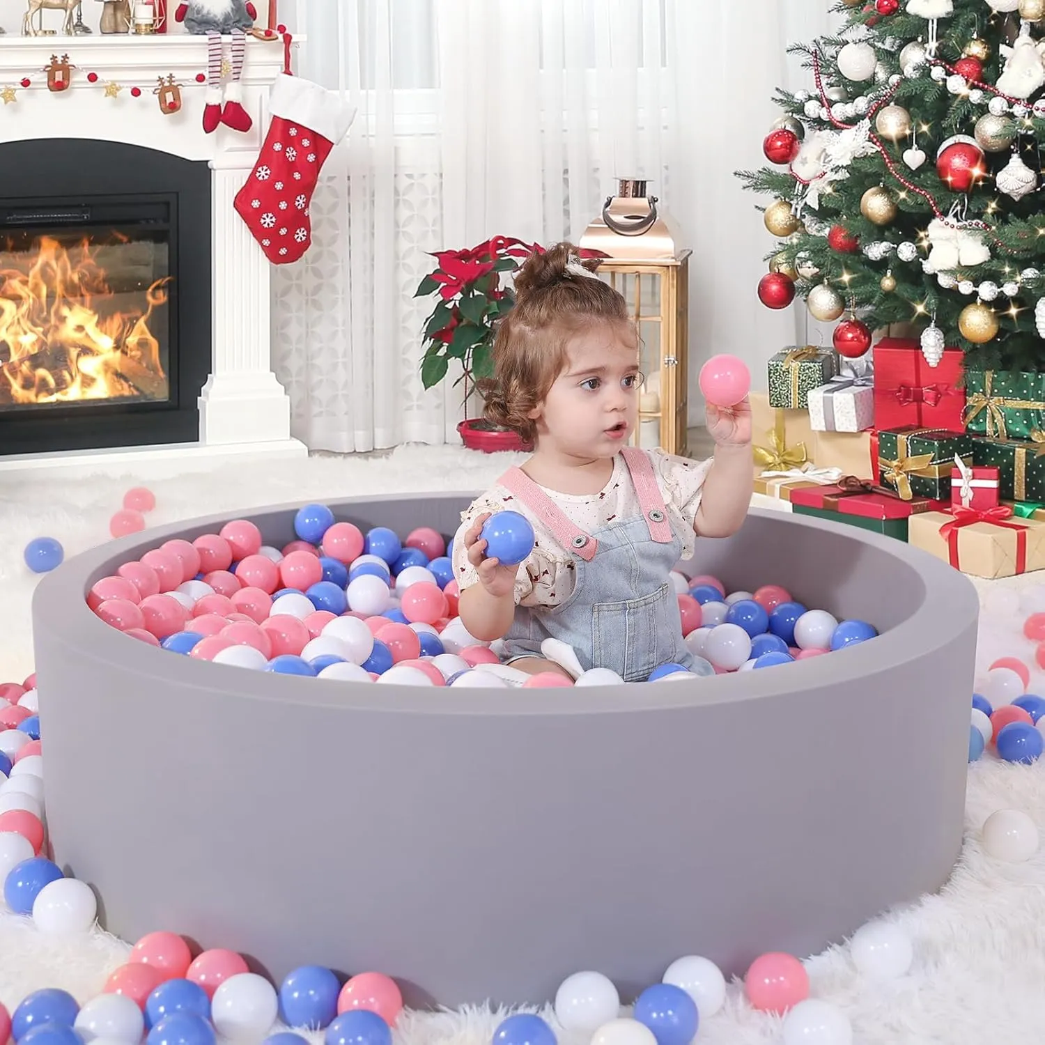 Wilwolfer Foam Ball Pit for Toddlers, Large Baby Ball Pit for Babies with Soft Memory Sponge, Indoor Outdoor Baby Playpen, Kids Play Ball Pool, Gift Toys for Infants Boys and Girls (Gray, NO Balls)
