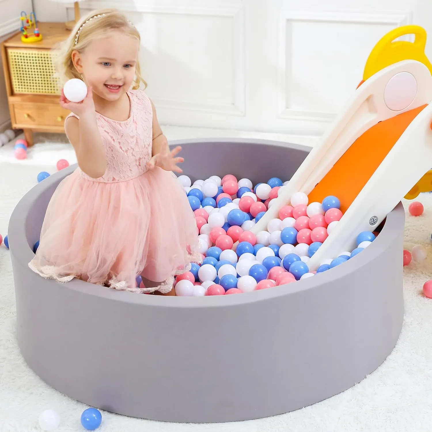 Wilwolfer Foam Ball Pit for Toddlers, Large Baby Ball Pit for Babies with Soft Memory Sponge, Indoor Outdoor Baby Playpen, Kids Play Ball Pool, Gift Toys for Infants Boys and Girls (Gray, NO Balls)