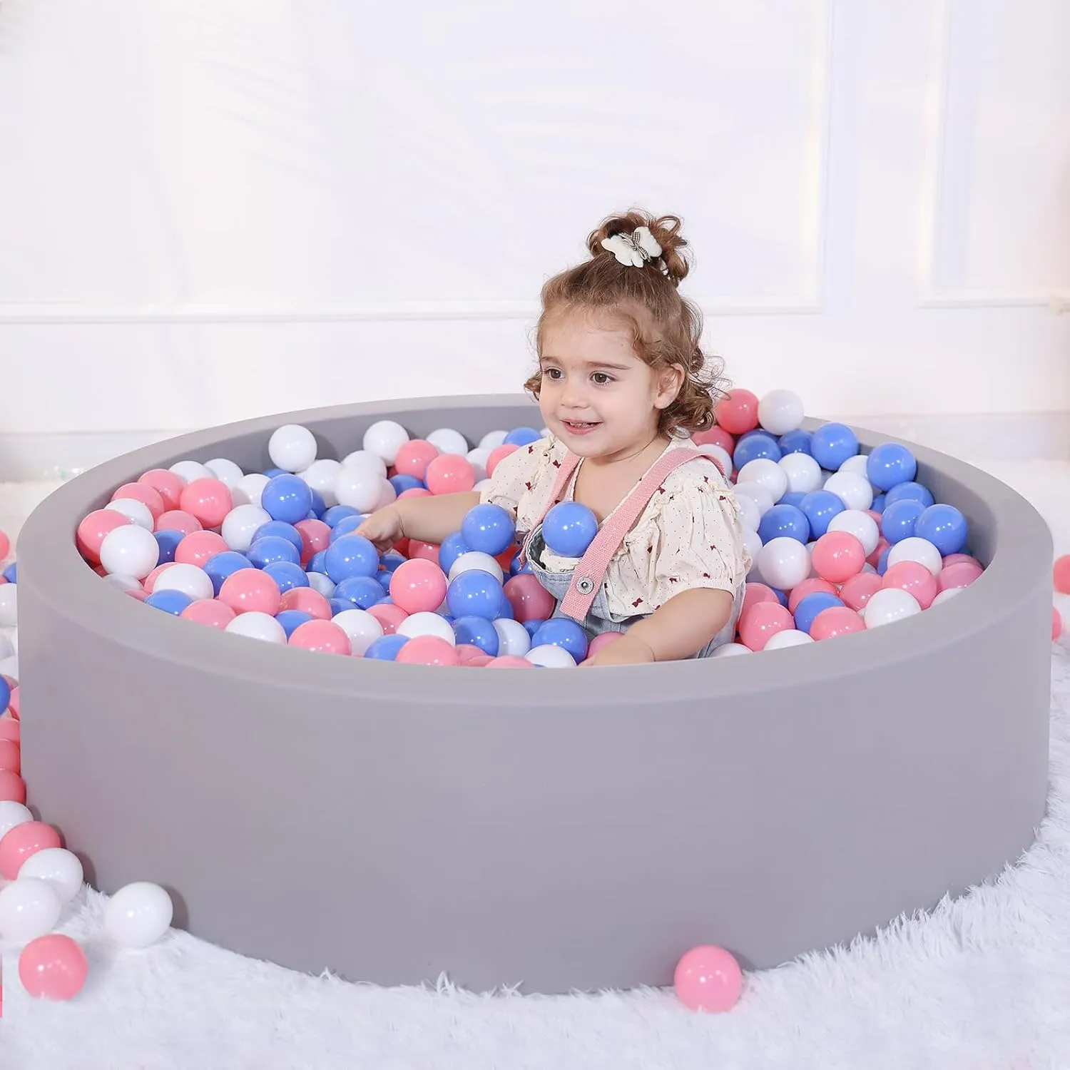 Wilwolfer Foam Ball Pit for Toddlers, Large Baby Ball Pit for Babies with Soft Memory Sponge, Indoor Outdoor Baby Playpen, Kids Play Ball Pool, Gift Toys for Infants Boys and Girls (Gray, NO Balls)